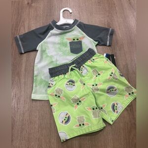 NWT 2T Grogu swim set swim trunks and rash guard